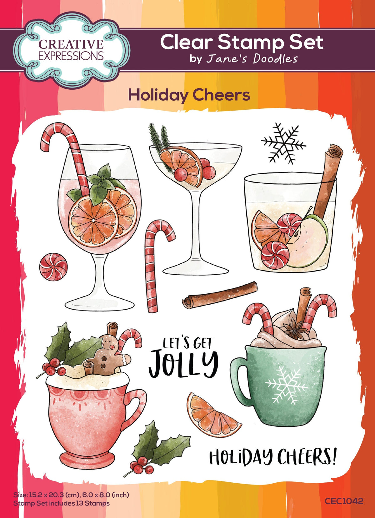 Creative Expressions Jane's Doodles Holiday Cheers Lot de 12 tampons transparents 15 x 20 cm
