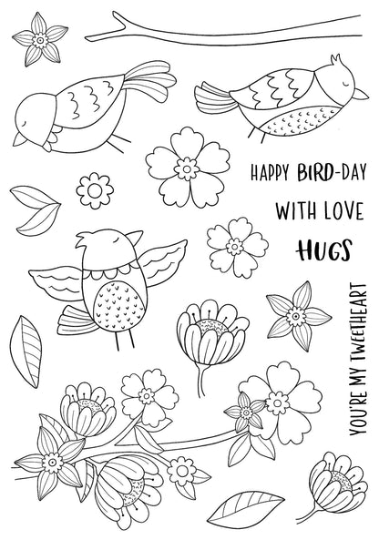 Creative Expressions Jane's Doodles Birdsong Blooms, lot de tampons transparents 6 po x 8 po