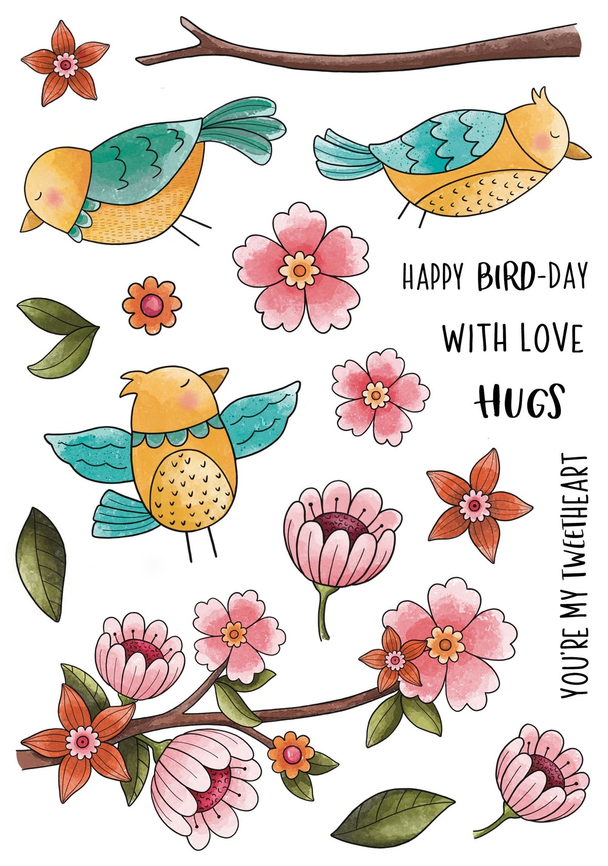 Creative Expressions Jane's Doodles Birdsong Blooms, lot de tampons transparents 6 po x 8 po