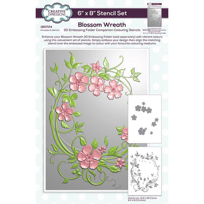 Creative Expressions Blossom Wreath – Pochoirs de coloriage (6 x 8 po), lot de 2