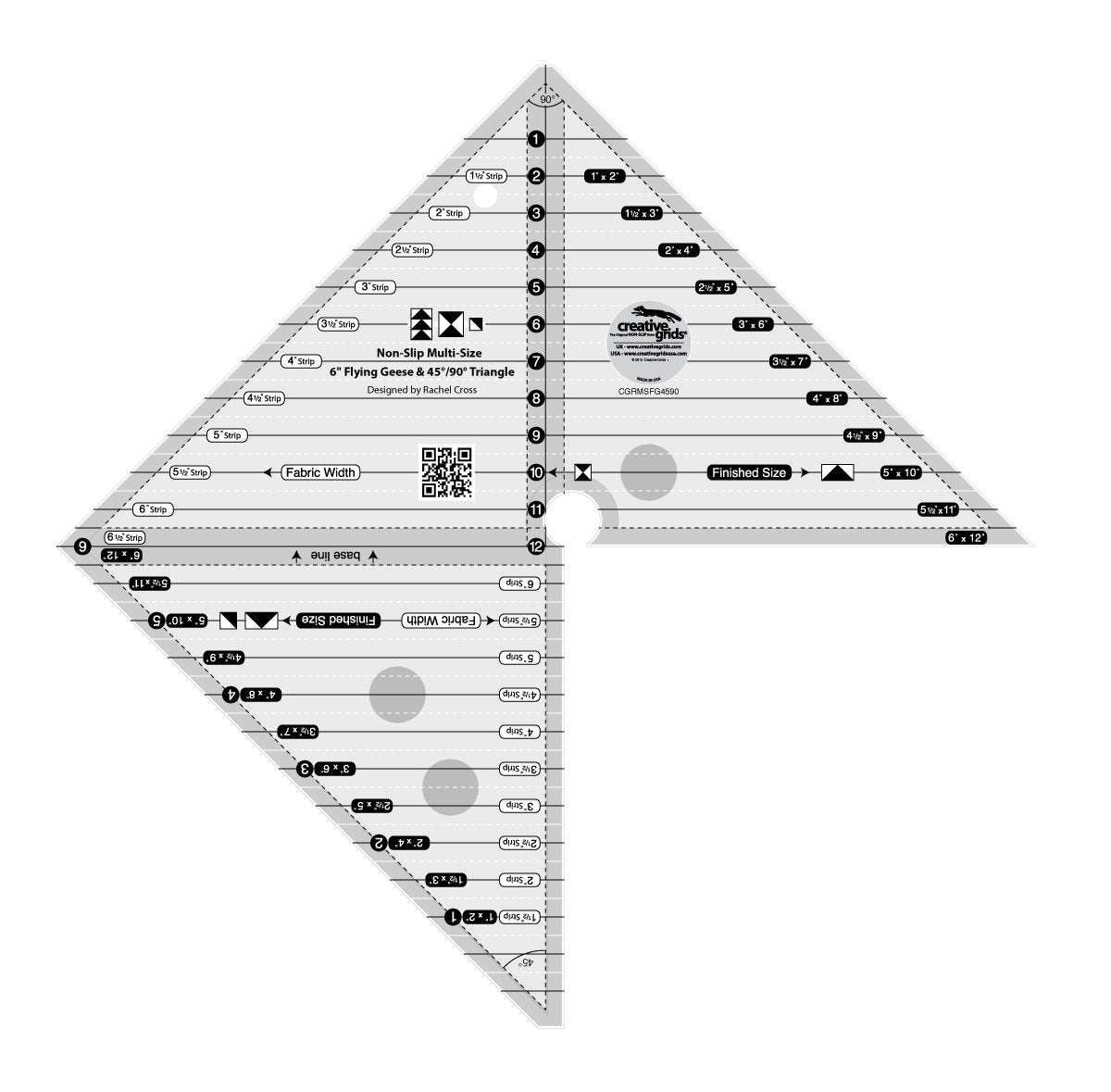 Creative Grids 6" Flying Geese & 45 90 Degree Triangle Quilt Ruler