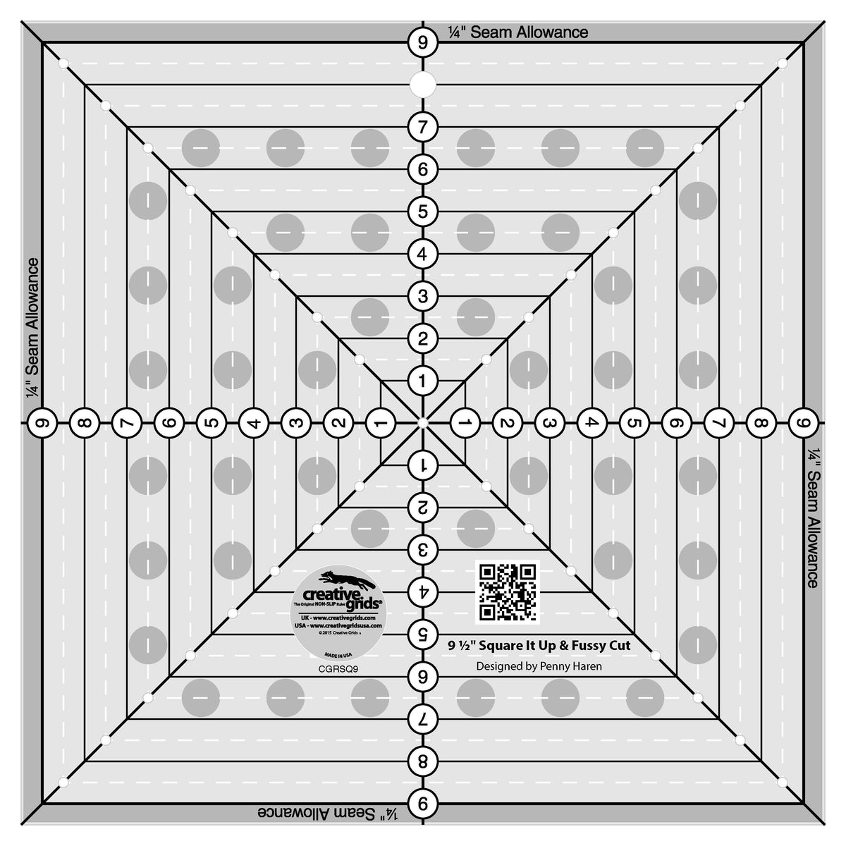 Creative Grids 9.5" Square It Up or Fussy Cut Square Quilt Ruler