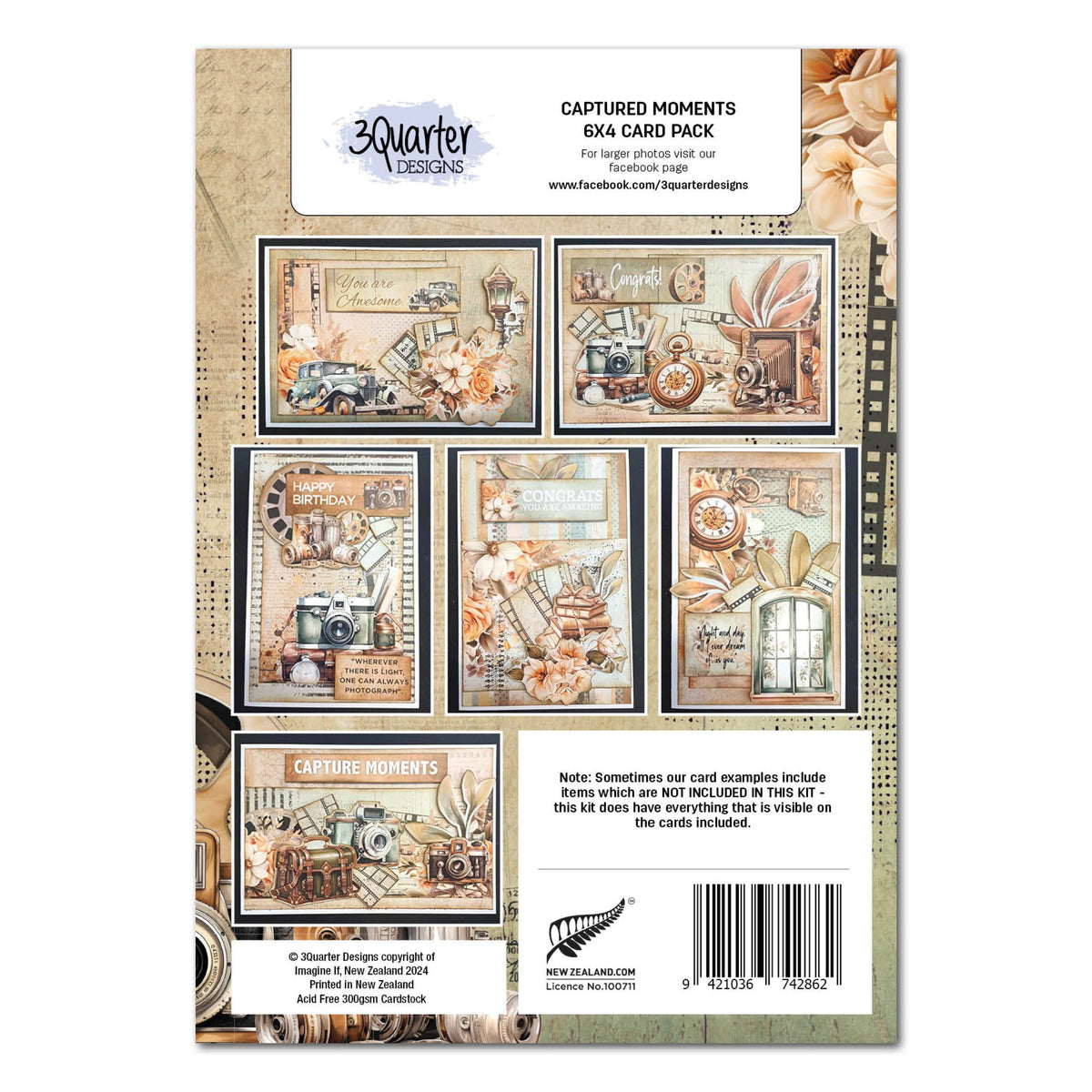 3Quarter Designs Captured Moments 6x4 Card Pack