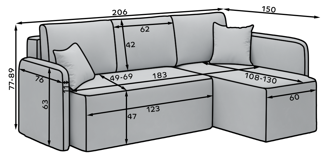 Canapé d'angle convertible 3 places avec rangement Hadson - Gris