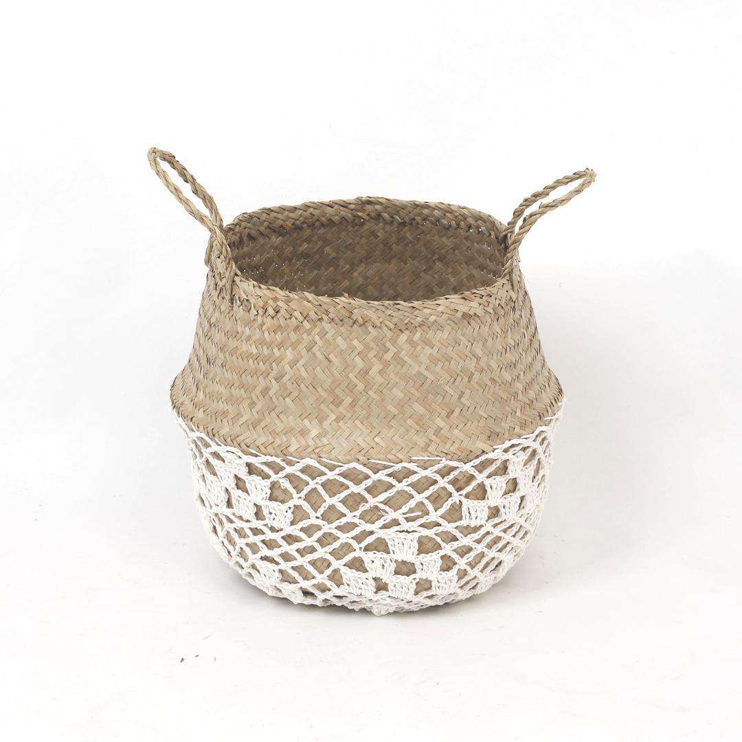 Costa – Panier en herbiers marins avec motif en filet blanc
