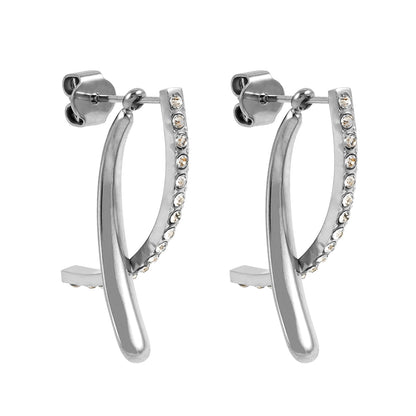 CREEDA Or Blanc (Tonalité Argentée) : Boucles d'Oreilles Créoles Détachables de Forme Avant-Gardiste avec Pierres en Zirconium