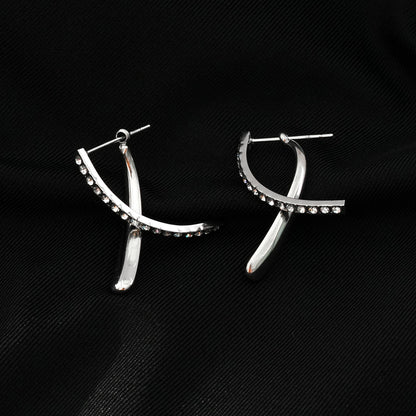 CREEDA Or Blanc (Tonalité Argentée) : Boucles d'Oreilles Créoles Détachables de Forme Avant-Gardiste avec Pierres en Zirconium
