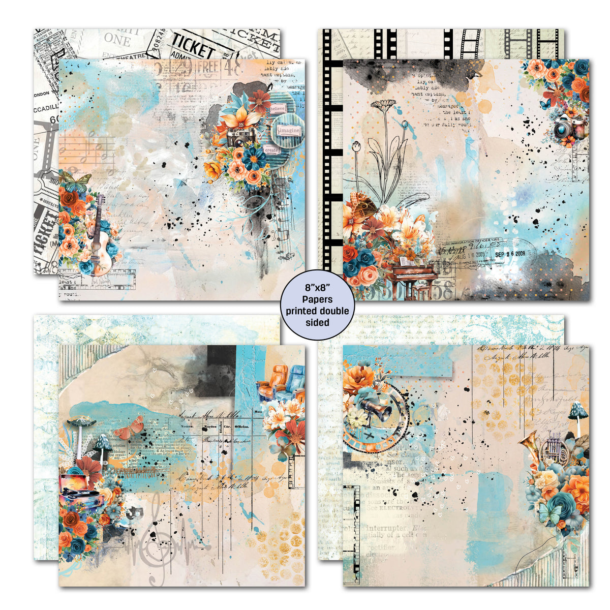 Bloc de papier 3Quarter Designs Cerulean Score 20x20 cm