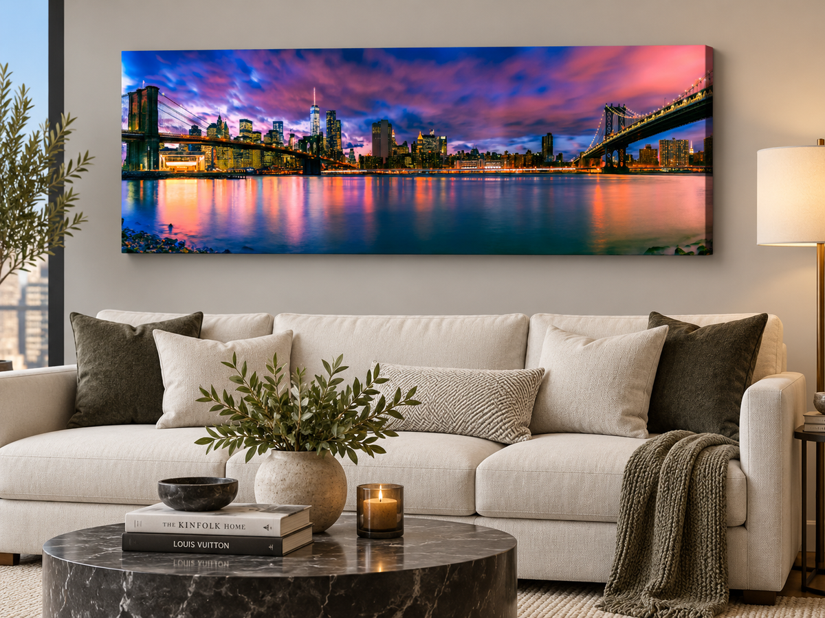 East River & Brooklyn Bridge Canvas Wall Art | NYC Panoramic