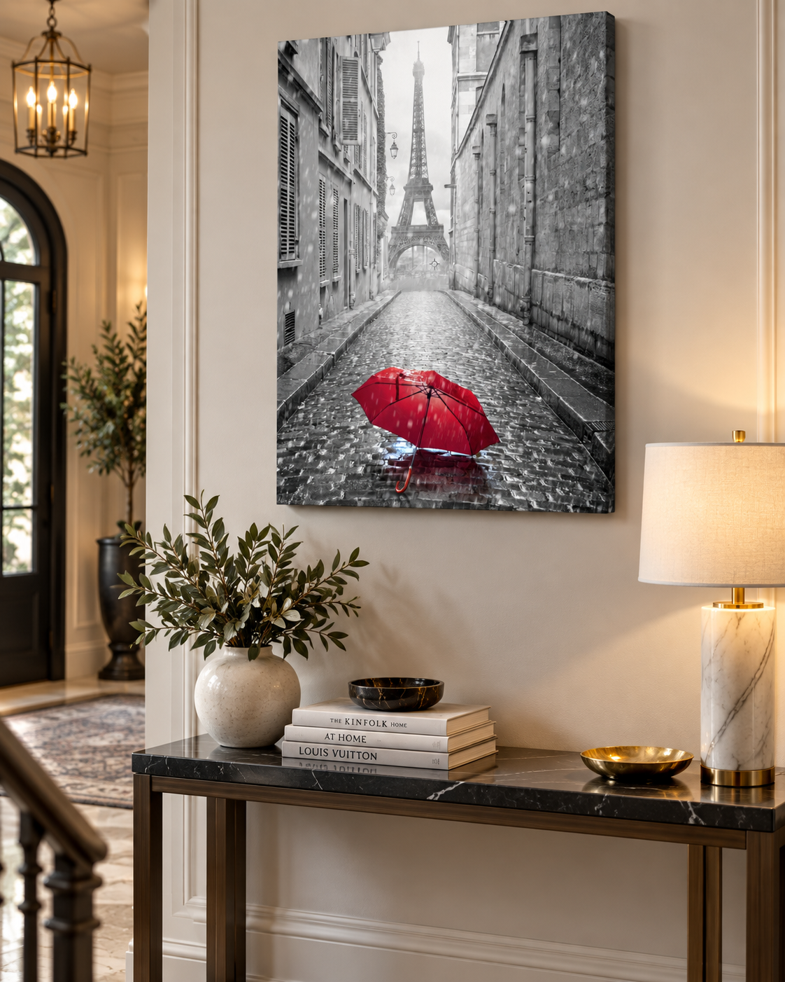 Canvas Wall Art-Red Umbrella Eiffel Tower-Printed Artwork