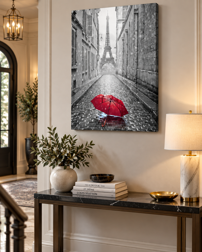 Canvas Wall Art-Red Umbrella Eiffel Tower-Printed Artwork