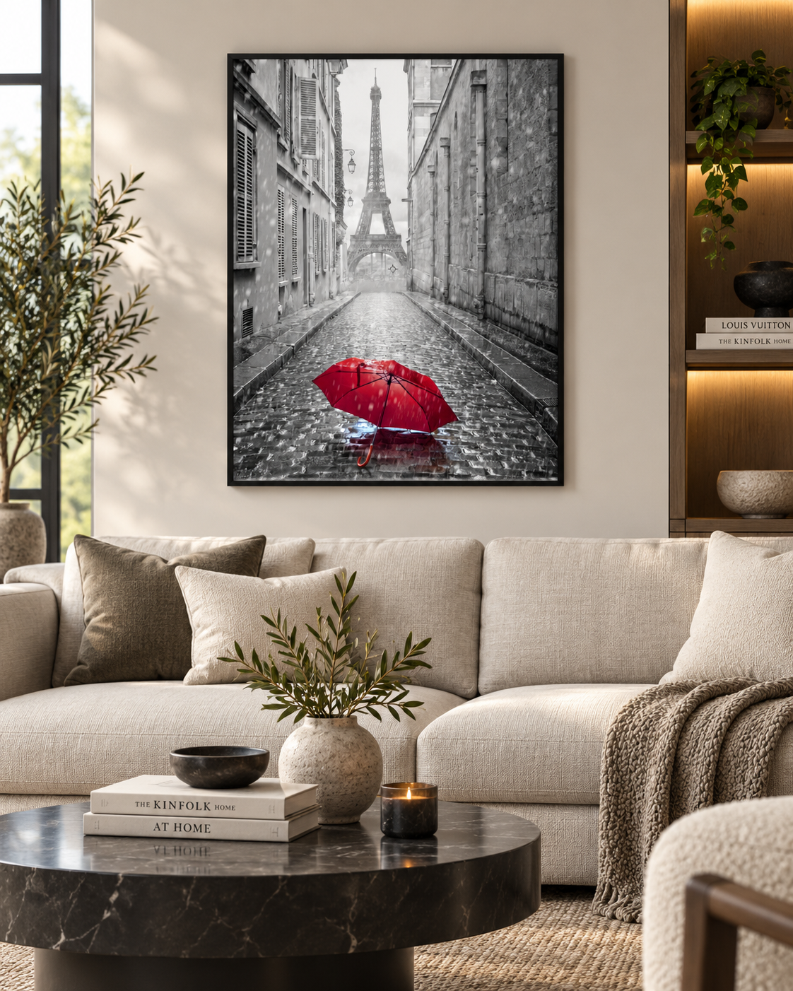 Canvas Wall Art-Red Umbrella Eiffel Tower-Printed Artwork