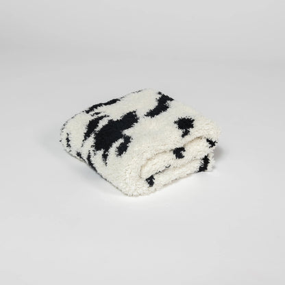 Doudou Couverture Bébé Imprimé Vache Noir et Blanc Cassé