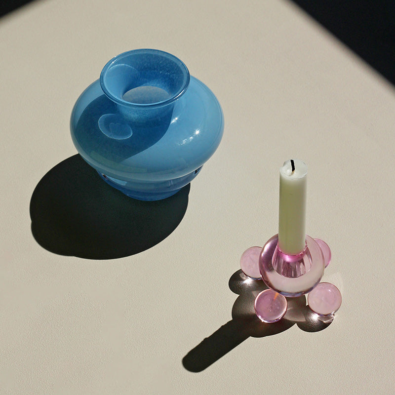 Bubble Sphere Candle Holder - Pink Crystal Glass Orb Base