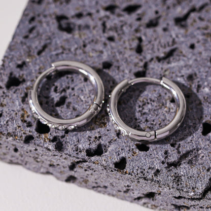 DARCI: Pavé Zirconia Gemstone Embedded Classic Mini Hoop in Silver