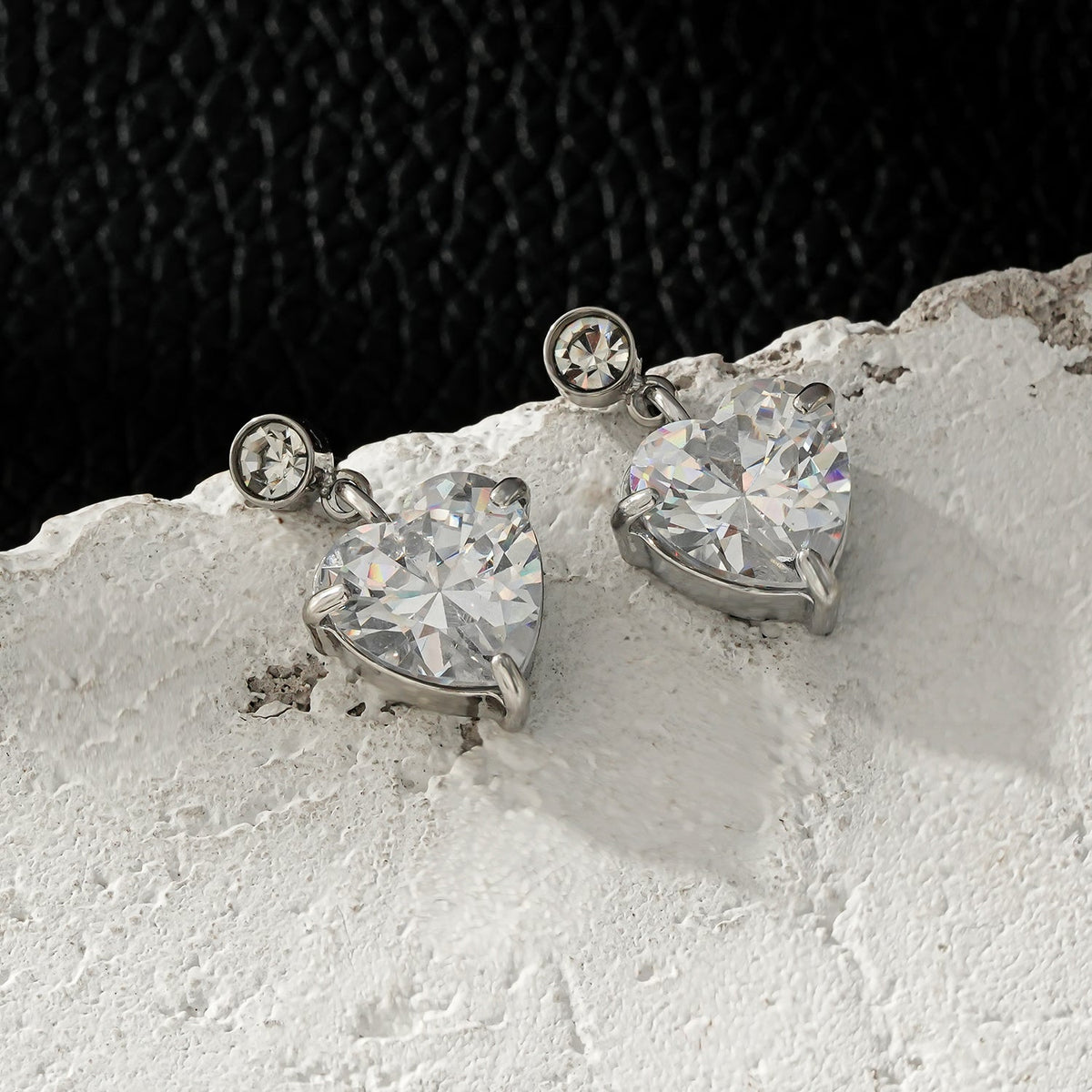 DAROCCA Silver (White Gold): Large Heart Shaped & Mini Solitaire Round Shaped Zirconia Combo Studs