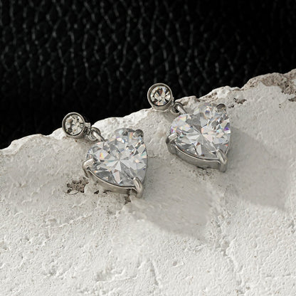 DAROCCA Silver (White Gold): Large Heart Shaped & Mini Solitaire Round Shaped Zirconia Combo Studs