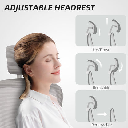 Owen Ergonomic Mesh Office Chair with High Back, Rotatable Headrest, Flip-Up Armrests and Lumbar Support-Grey