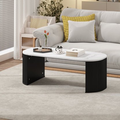 Table basse Cameron moderne en similicuir marbre - Noir