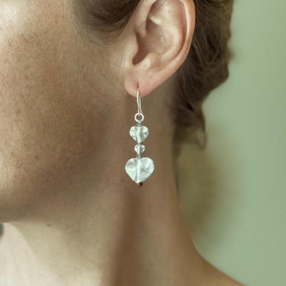 Boucles d'oreilles cœur double goutte en plaqué argent