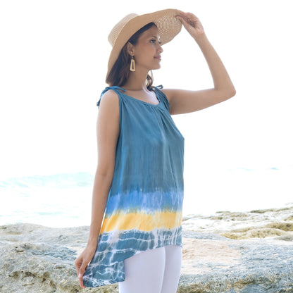 Beach Stripe & Tie Dye Long Tank Top In Grey