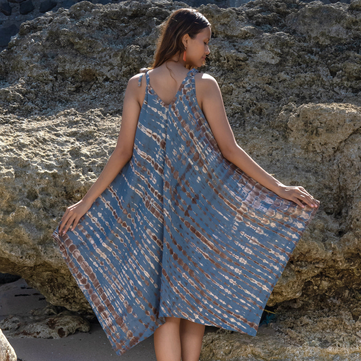 Handkerchief Dress In Tan & Grey Tie Dye
