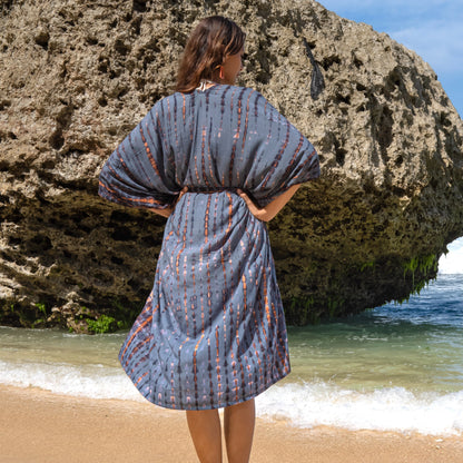 Long Kimono In Denim & Gold Tie Dye