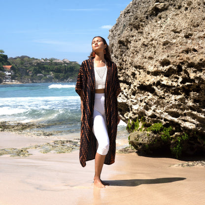 Long Kimono In Orange & Black Tie Dye