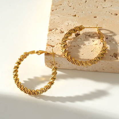 SPRINGDALE Gold: Textured Geometric Square Beaded Hoop Earrings