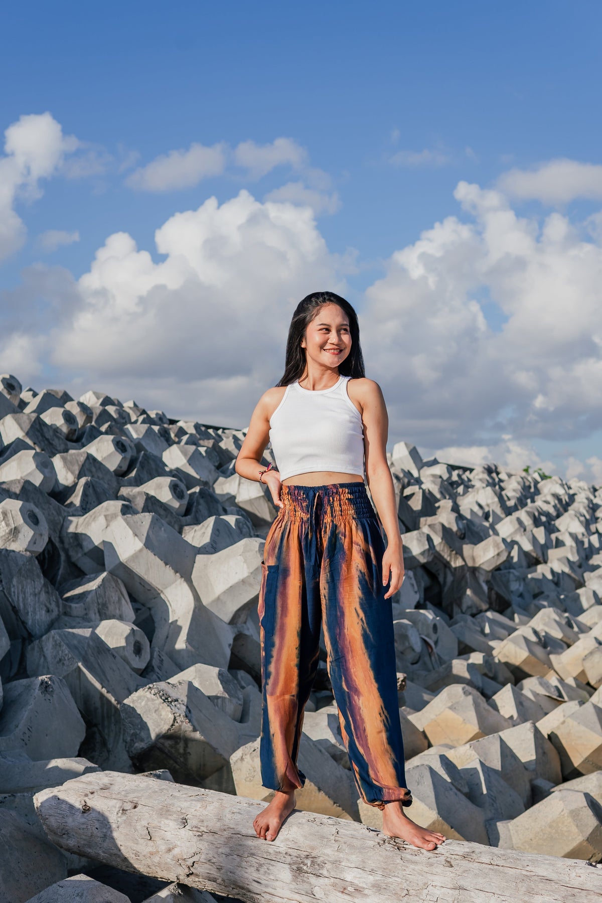 Navy & Gold Abstract Tie Dye Bali Pants