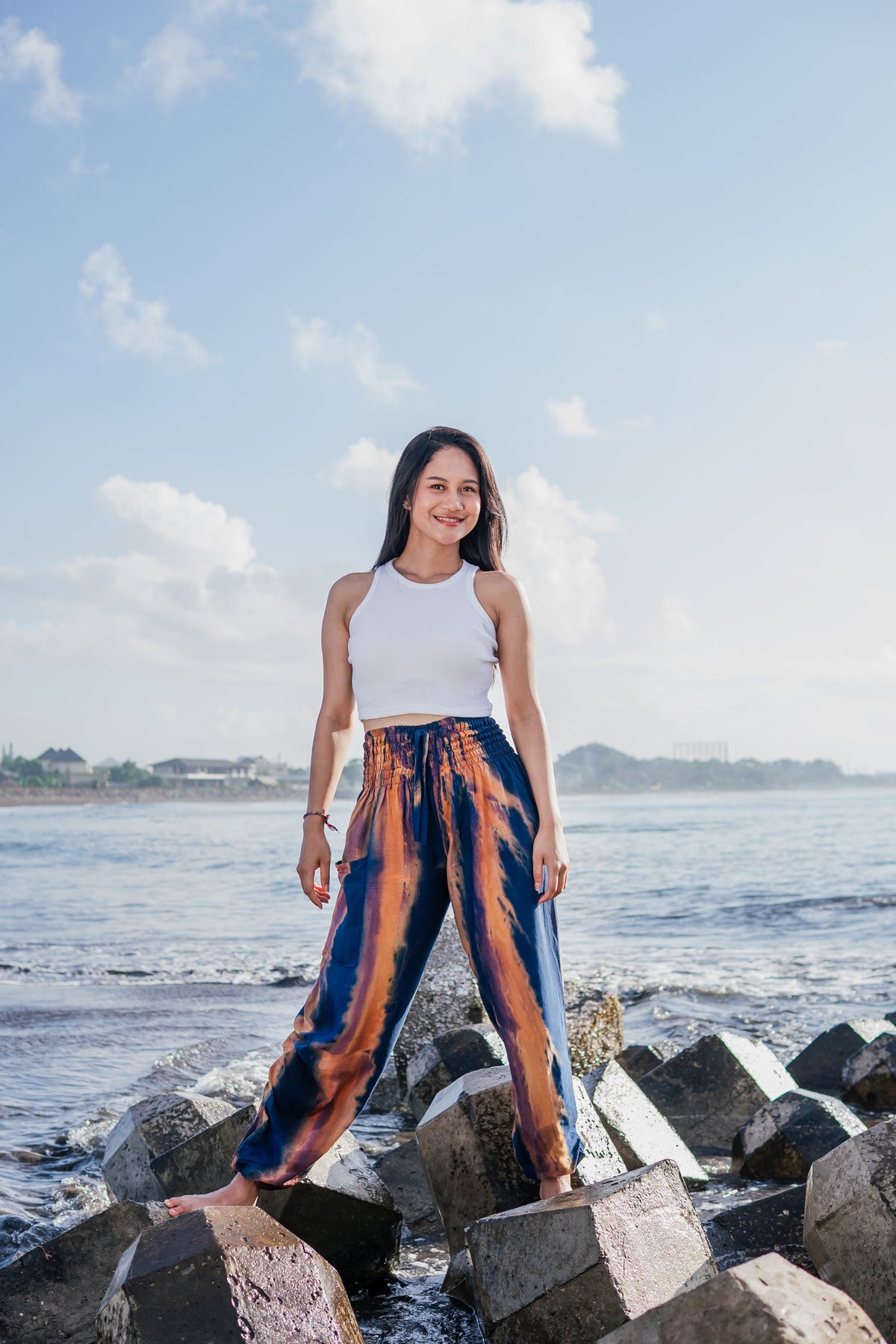 Navy & Gold Abstract Tie Dye Bali Pants