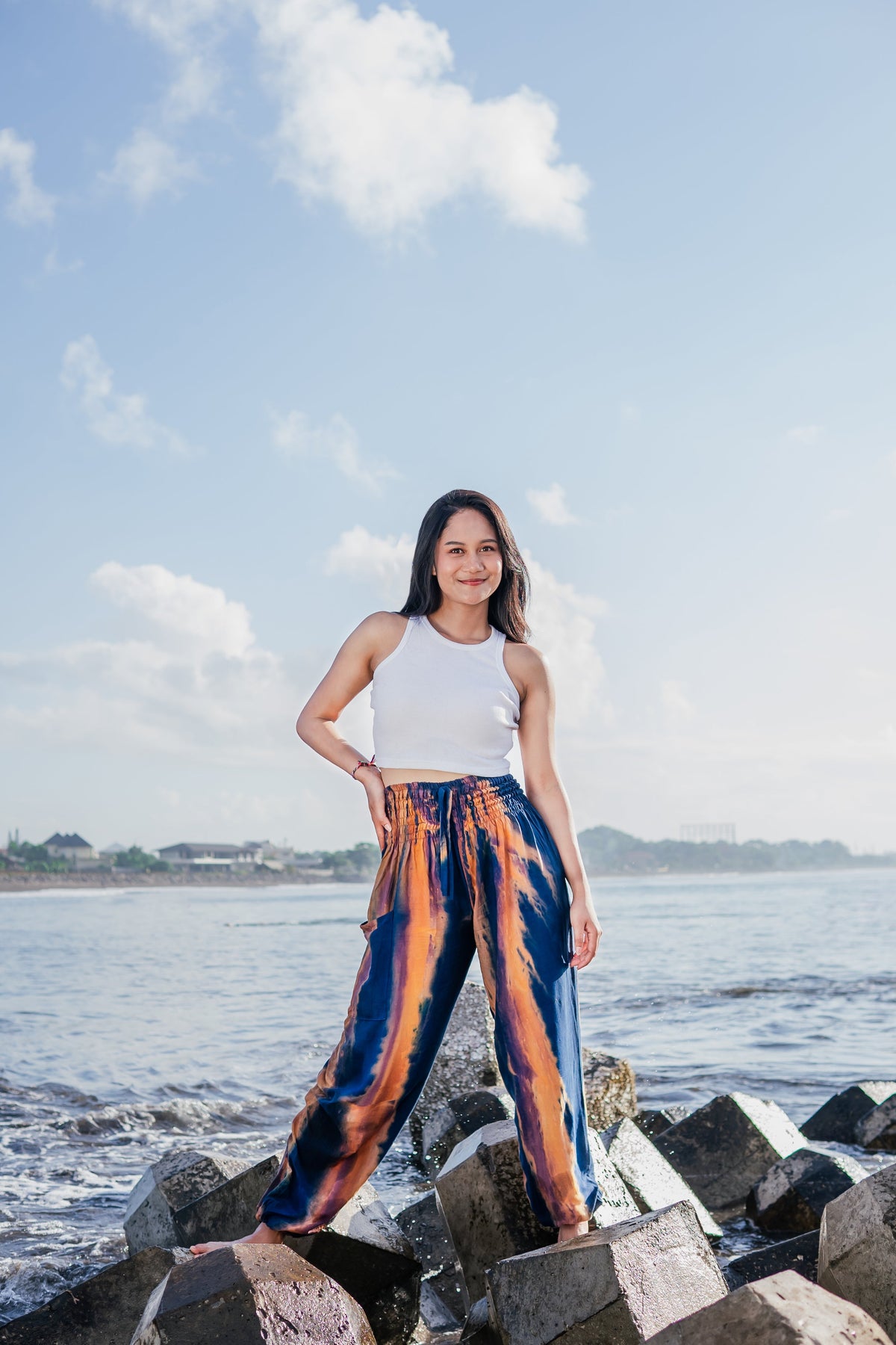 Navy & Gold Abstract Tie Dye Bali Pants