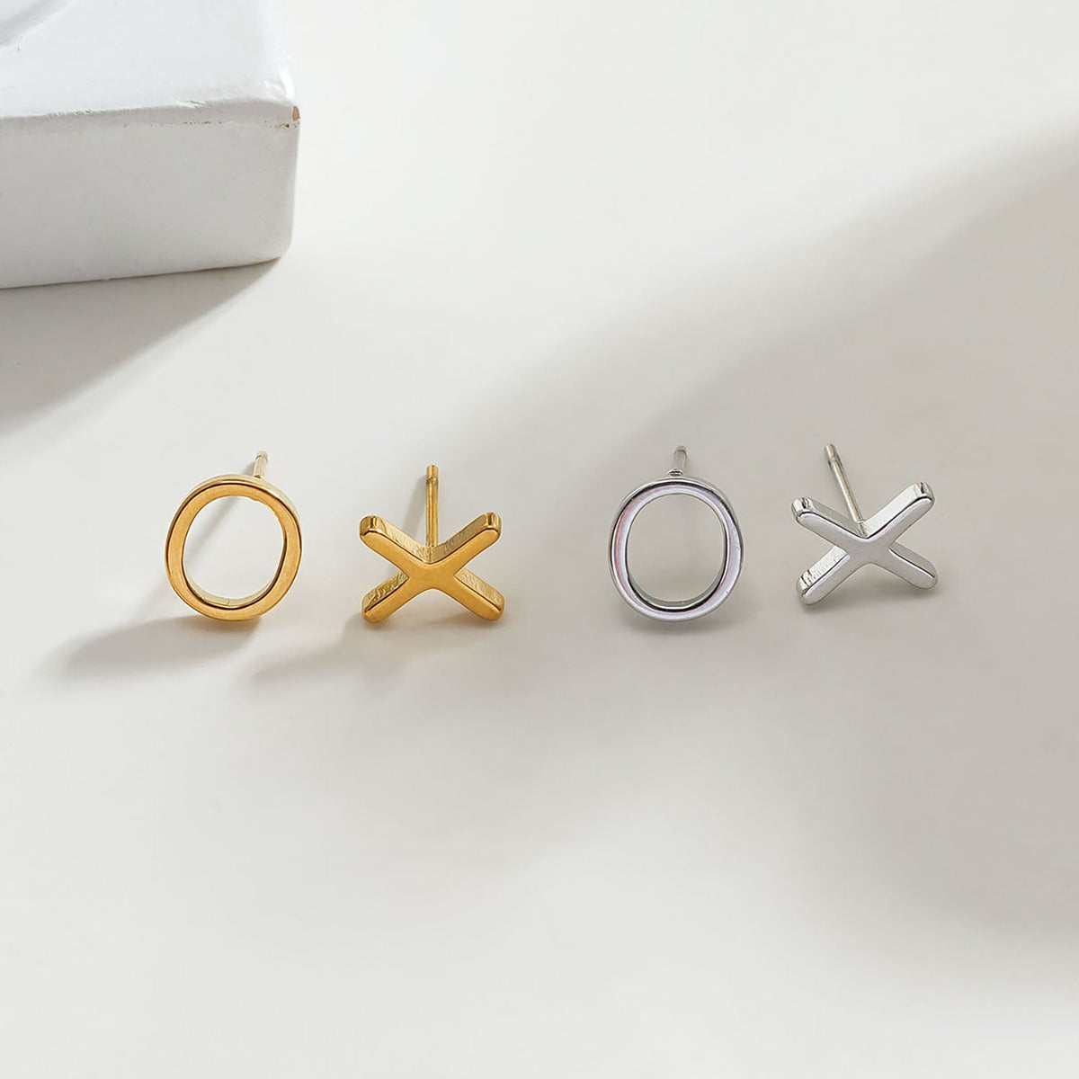 OX Silver (White Gold): Hugs, Kisses & Sparkle Stud Earrings