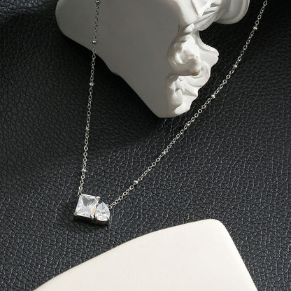 MAFFINA Argent (Or blanc) : Collier délicat en chaîne perlée avec pendentif duo oxyde de zirconium