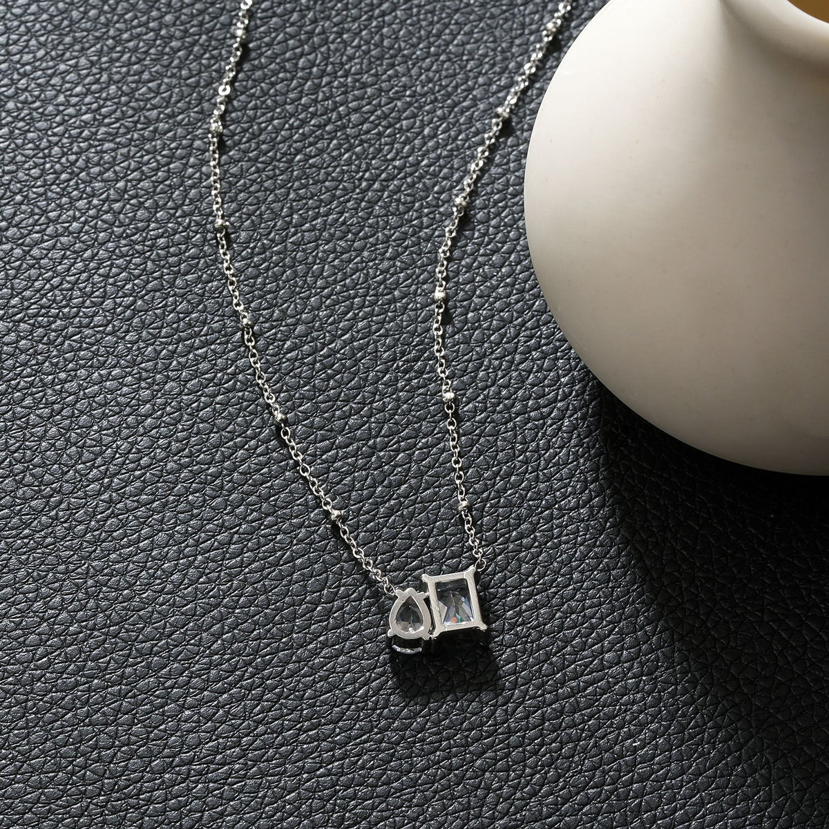 MAFFINA Argent (Or blanc) : Collier délicat en chaîne perlée avec pendentif duo oxyde de zirconium