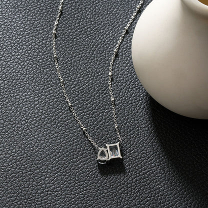 MAFFINA Argent (Or blanc) : Collier délicat en chaîne perlée avec pendentif duo oxyde de zirconium
