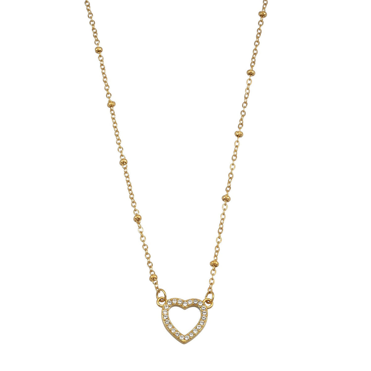 Style CHERISH Gold: Beaded Chain Anchoring an Elegant Pavé Heart Charm Pendant