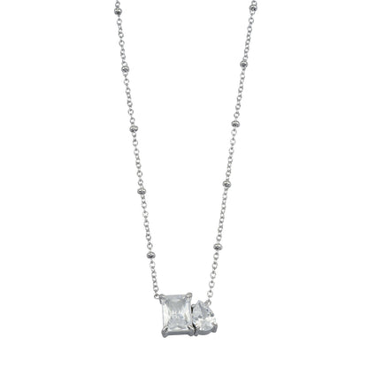 MAFFINA Argent (Or blanc) : Collier délicat en chaîne perlée avec pendentif duo oxyde de zirconium
