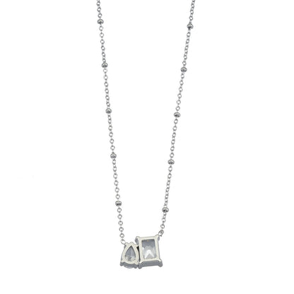 MAFFINA Argent (Or blanc) : Collier délicat en chaîne perlée avec pendentif duo oxyde de zirconium