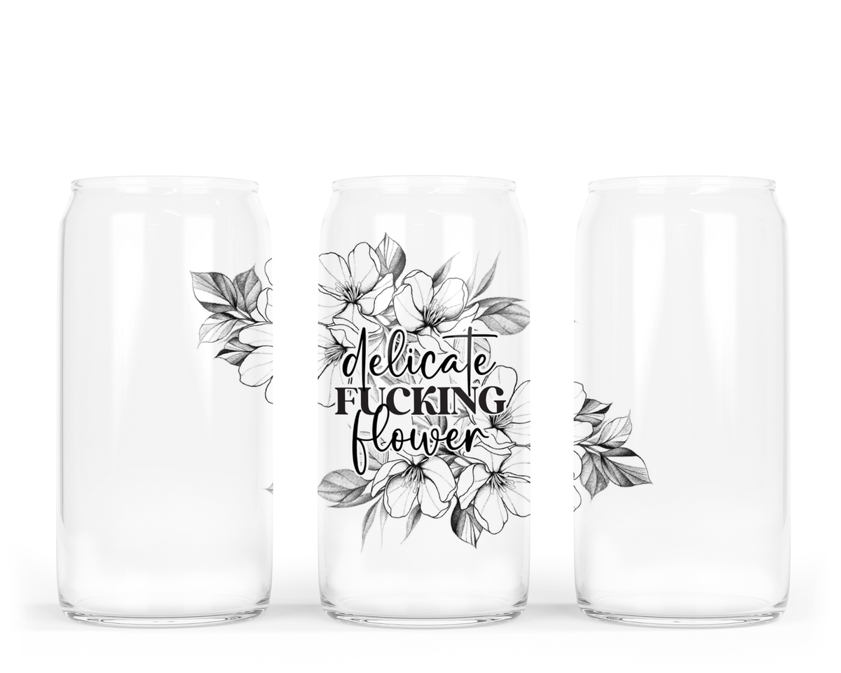 Delicate Fucking Flower Glass Can with Bamboo Lid