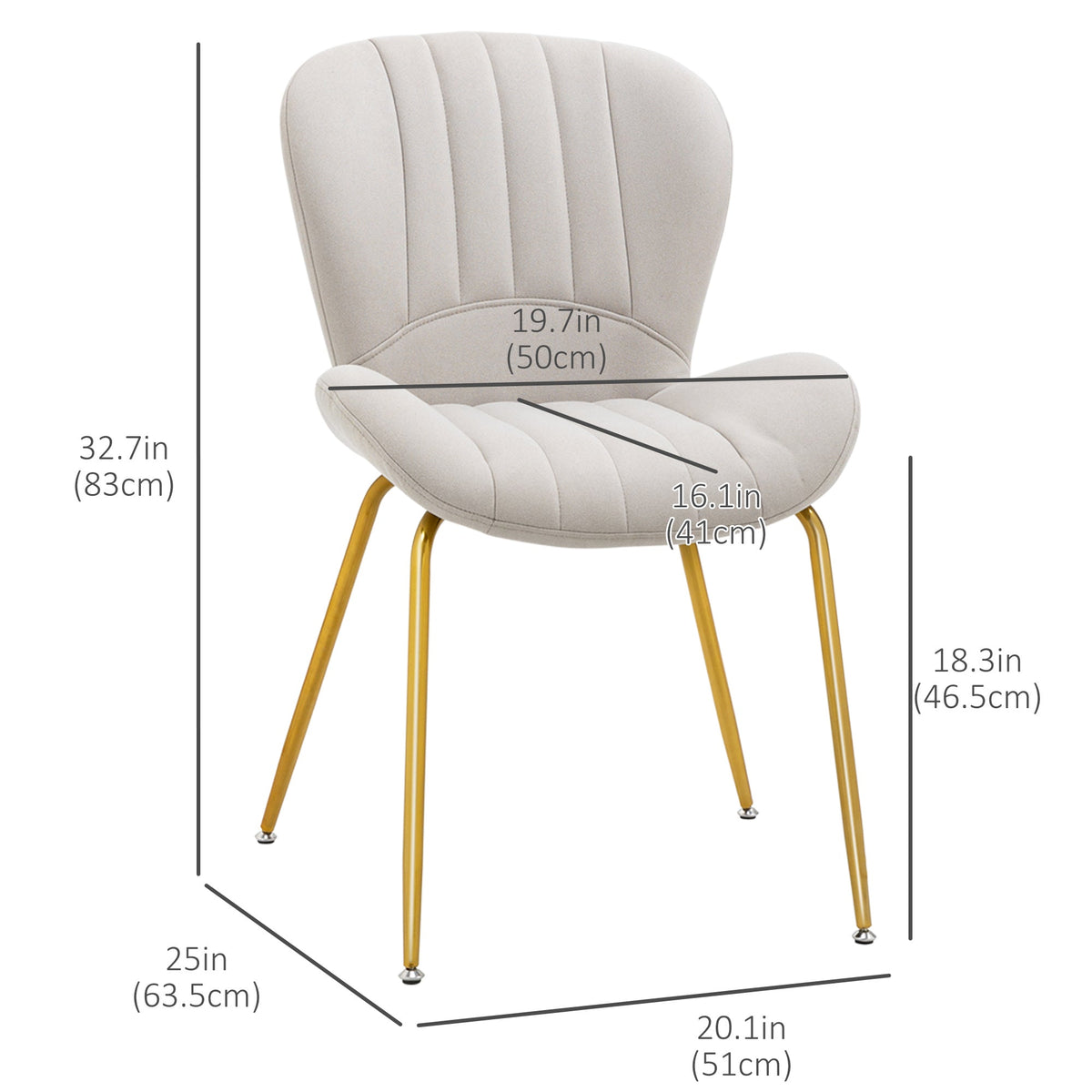 Lux Modern Dining Chairs with Cushioned Backrest-Set of 2-Cream White