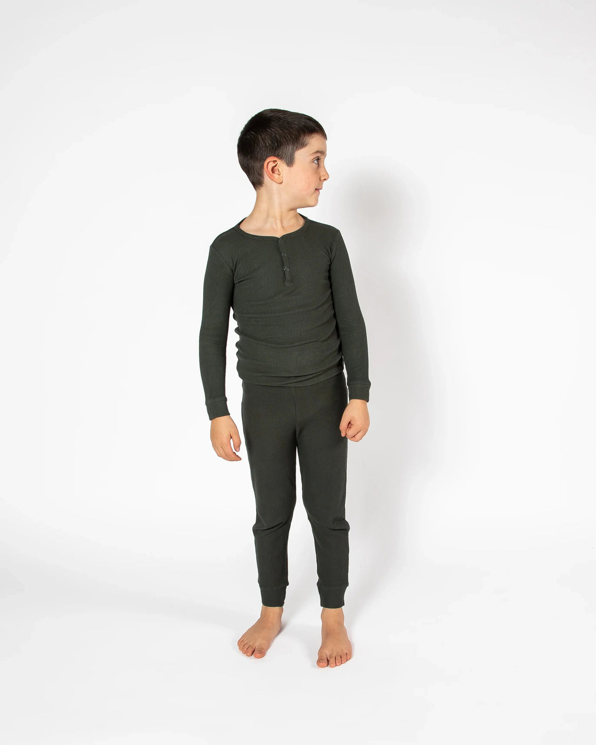 Ensemble de pyjama long deux pièces gaufré vert forêt profonde