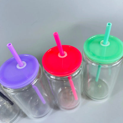 Snow Globe Glass Can with Color Lids - 16oz Double Wall Tumbler