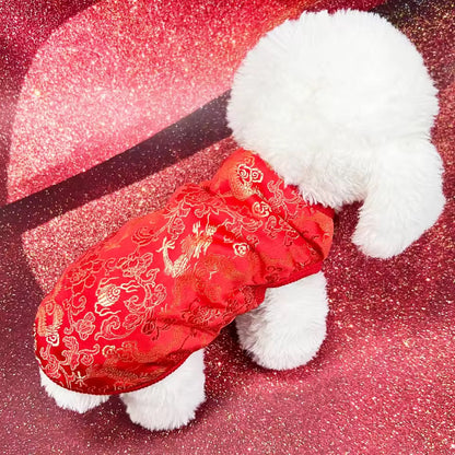 Chemise pour chien Nouvel An Chinois Lucky Bloom | Haut inspiré du Qipao Rouge et Or