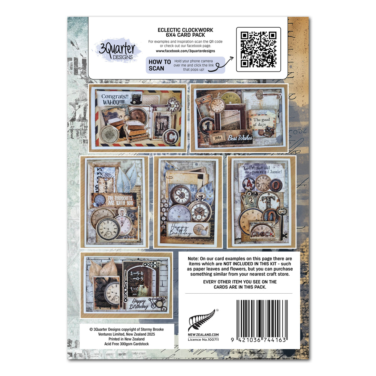 Lot de 6 cartes 3Quarter Designs Eclectic Clocks 15x10 cm