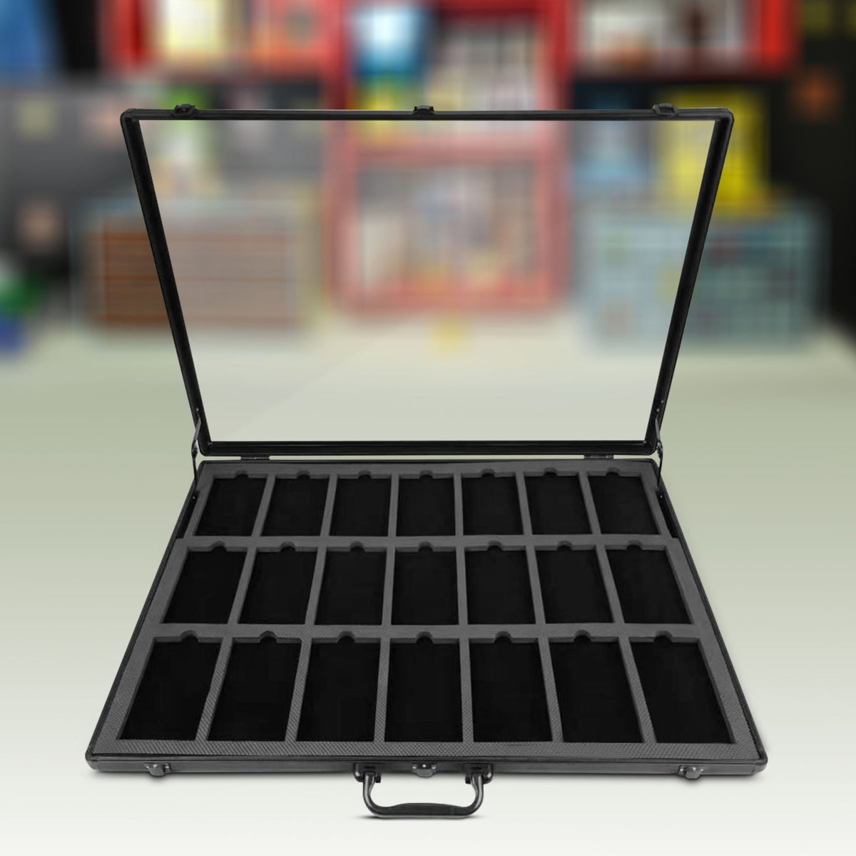 Vitrine pour cartes classées EVORETRO – Présentoir sécurisé à 21 emplacements