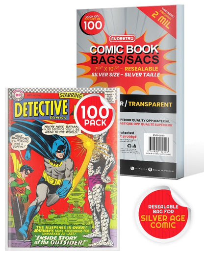 Sachets de bandes dessinées refermables EVORETRO compatibles avec les bandes dessinées Silver Age - 2 MIL
