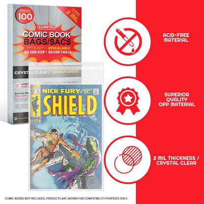 Sachets de bandes dessinées refermables EVORETRO compatibles avec les bandes dessinées Silver Age - 2 MIL
