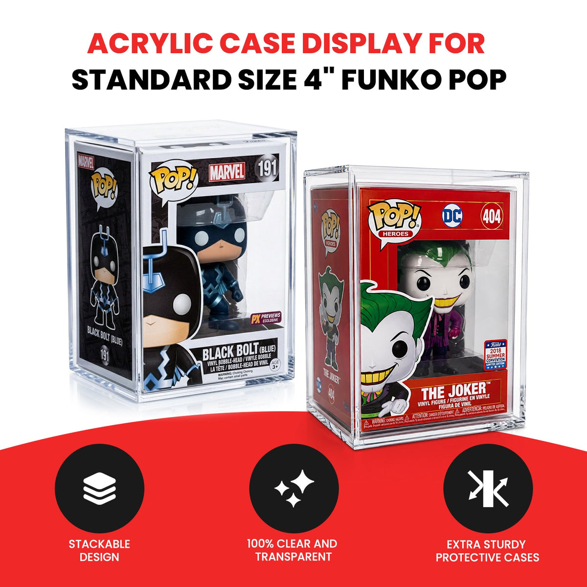 EVORETRO Acrylic Case Display for Standard size 4" Funko Pop Pack of 1
