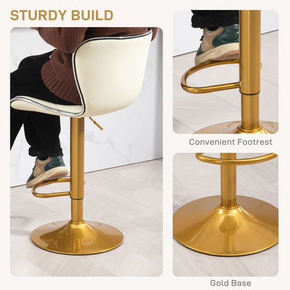 Maxi Counter Height Bar Stools Set of 2-Adjustable Height and Swivel Seat-White/Gold